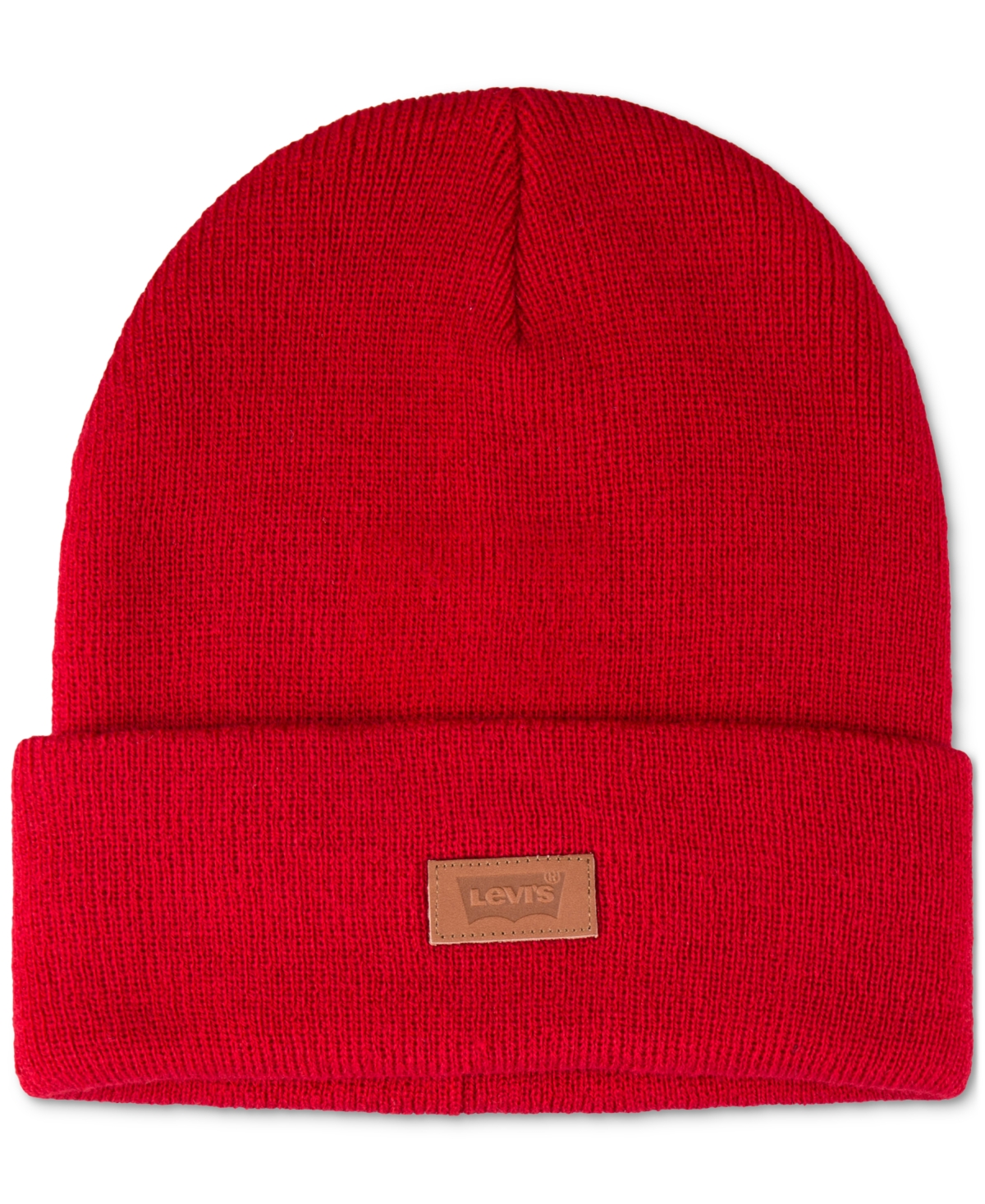 Shop Levi's All Season Comfy Leather Logo Patch Hero Beanie In Red
