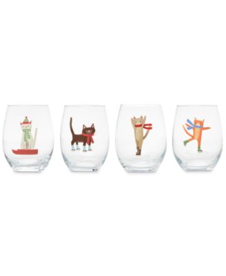 Tabletops Unlimited - Furry Cats Stemless Wine Glasses, Set of 4