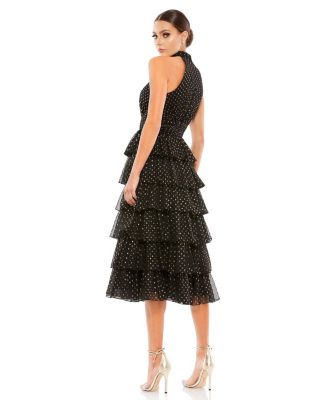 Women's Layered Polka Dot Halter Cocktail Dress