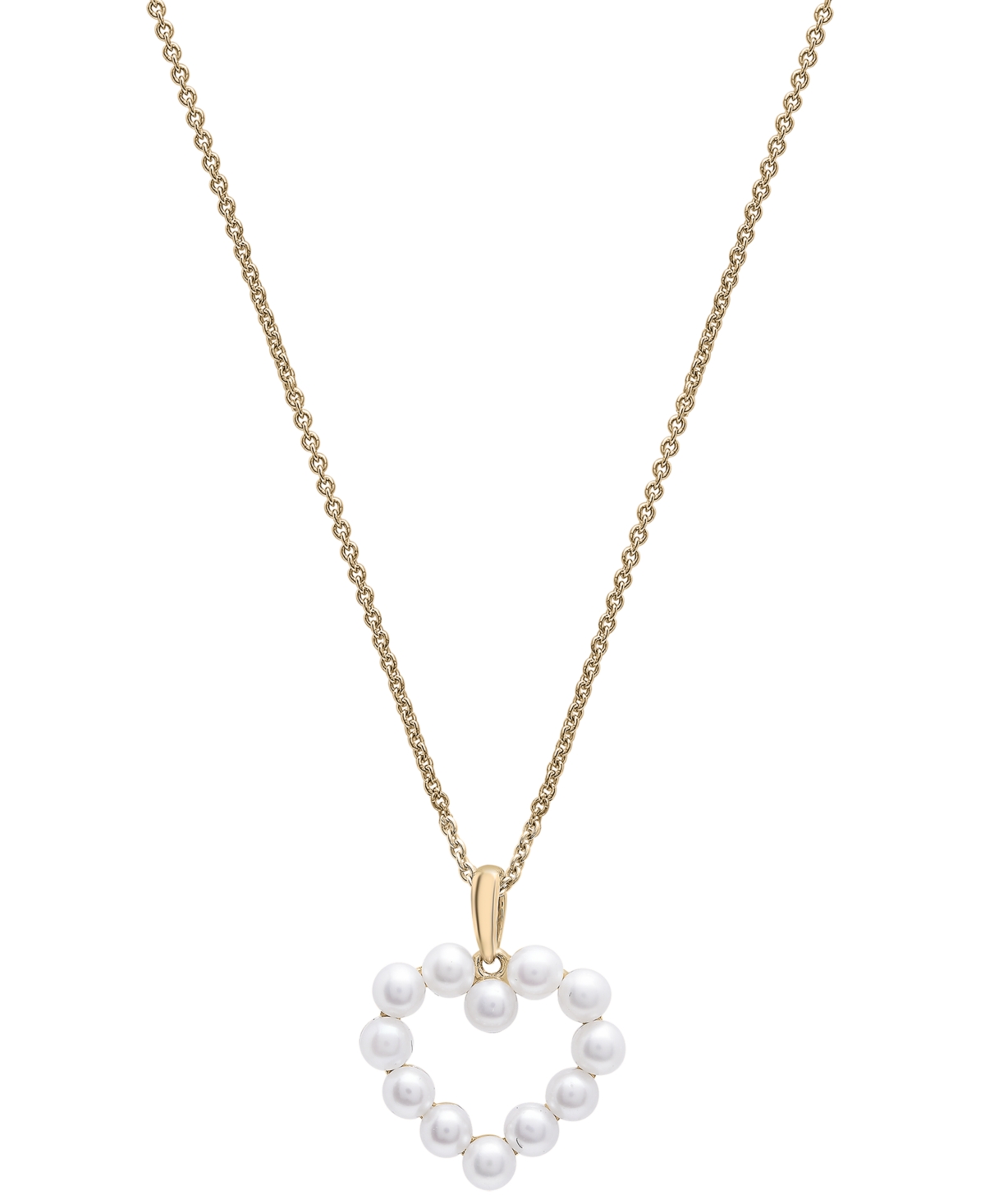 Macy's Cultured Freshwater Pearl (3mm) Open Heart 18" Pendant Necklace In 14k Gold-plated Sterling Silver