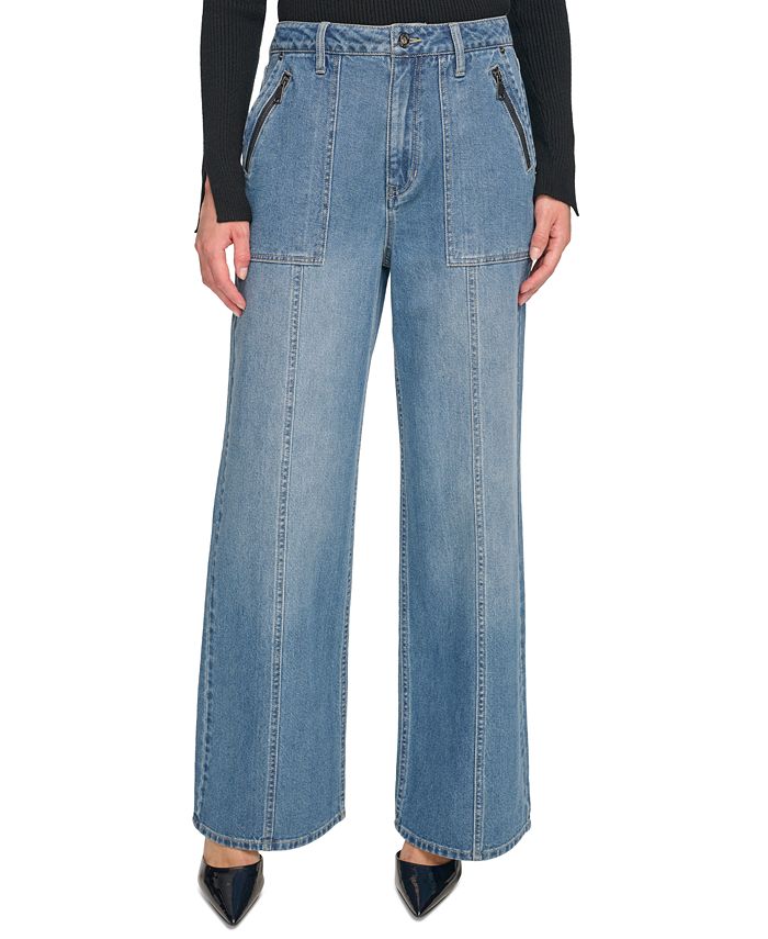 DKNY Jeans Women's Zipper-Pocket Wide-Leg Jeans - Macy's