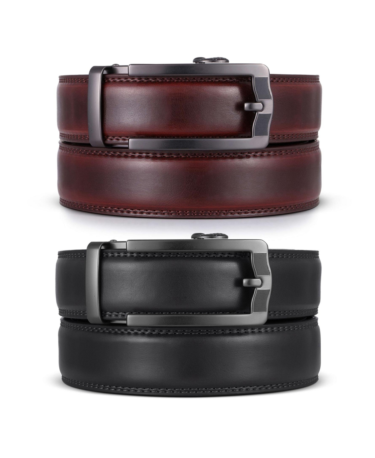 Men's Robust Metal Leather 2 Pack Ratchet Belt - Black  mahogany