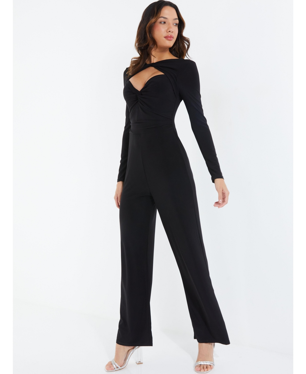 Quiz Women's Ity Jumpsuit With Keyhole Neck And Long Sleeves