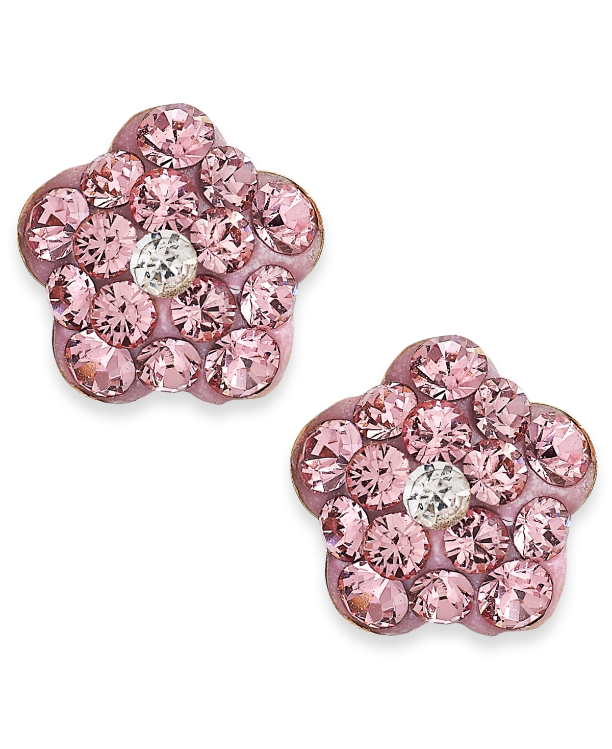 MACY'S CHILDREN'S PINK CRYSTAL FLOWER STUD EARRINGS IN 14K GOLD