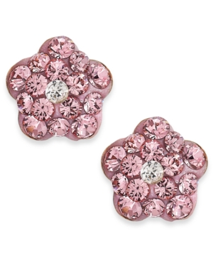 image of Children-s Pink Crystal Flower Stud Earrings in 14k Gold