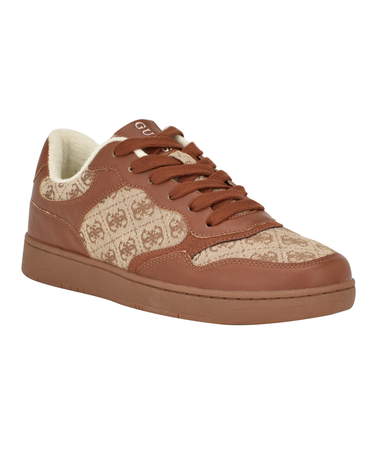 Guess Men's Tippo Low Top Lace Up Fashion Sneakers In Cognac Logo Multi