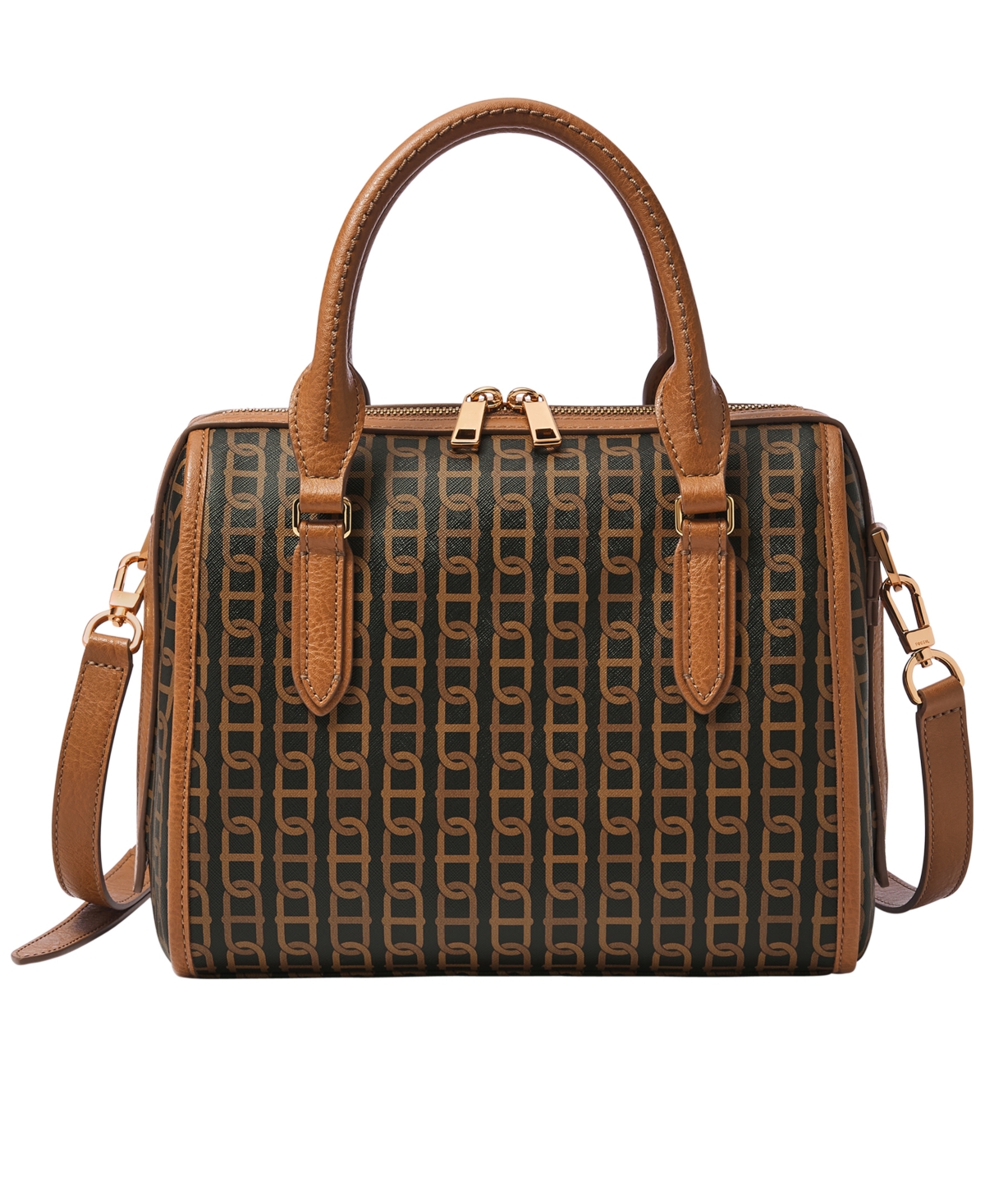 Shop Fossil Williamson Coated Fabric Satchel In Medium Brown Chain Print