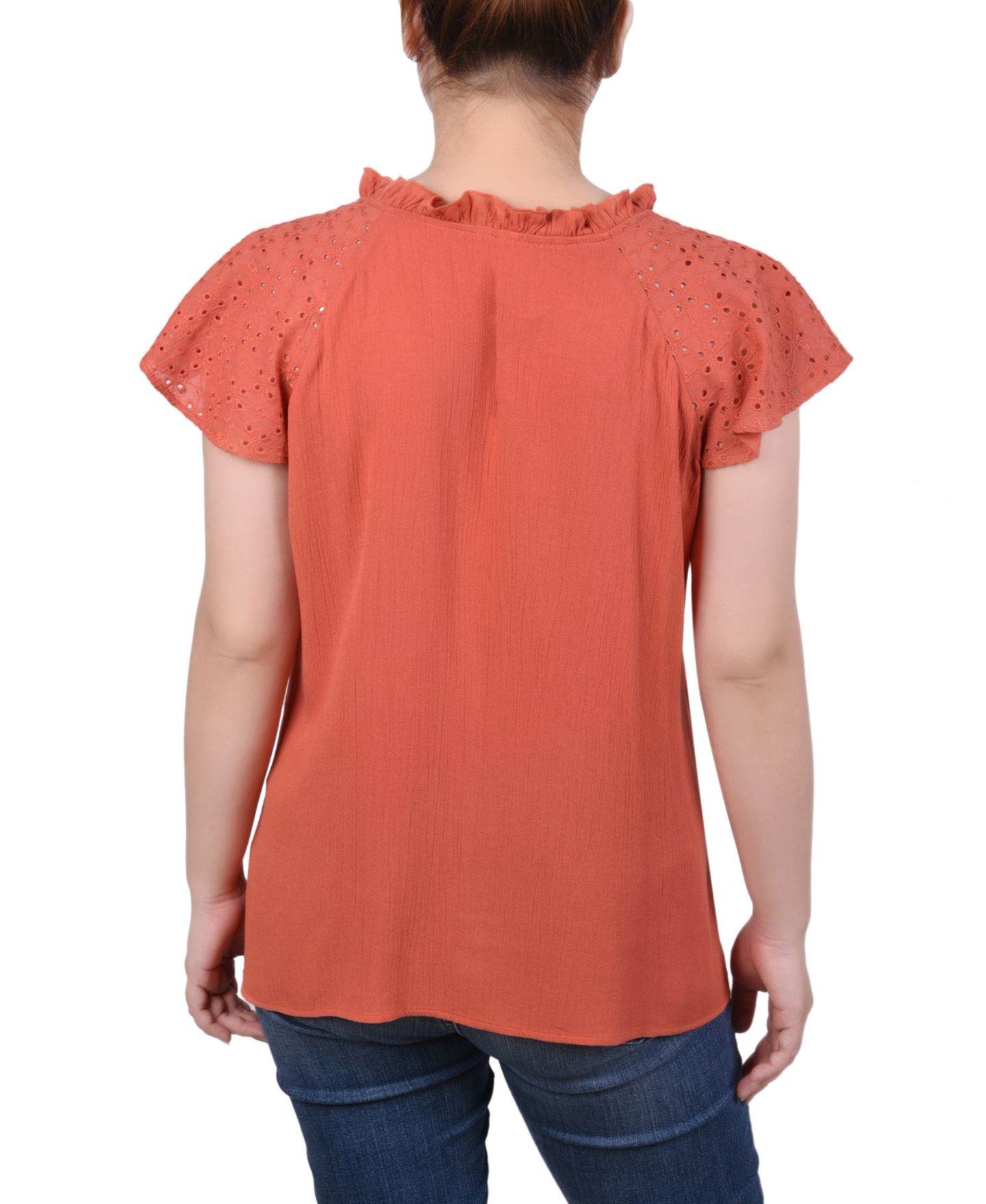 Женская блузка NY Collection Petite Eyelet Sleeve, цвет: Оранжевый ржавый — фото 2