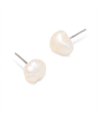 "14k Gold" Olive Biwa Imitation Pearl Stud Earrings