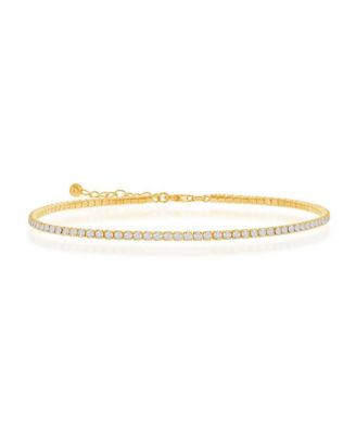 Simona Sterling Silver 2mm Cz Tennis Anklet - Gold