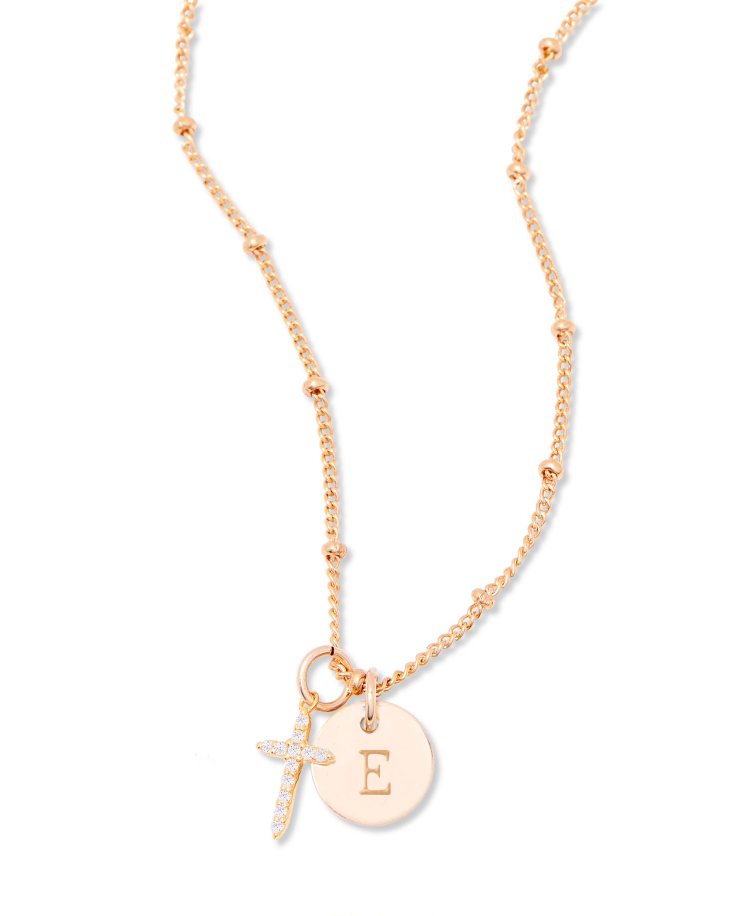 "14k Gold" Josephine Initial Cross Pendant