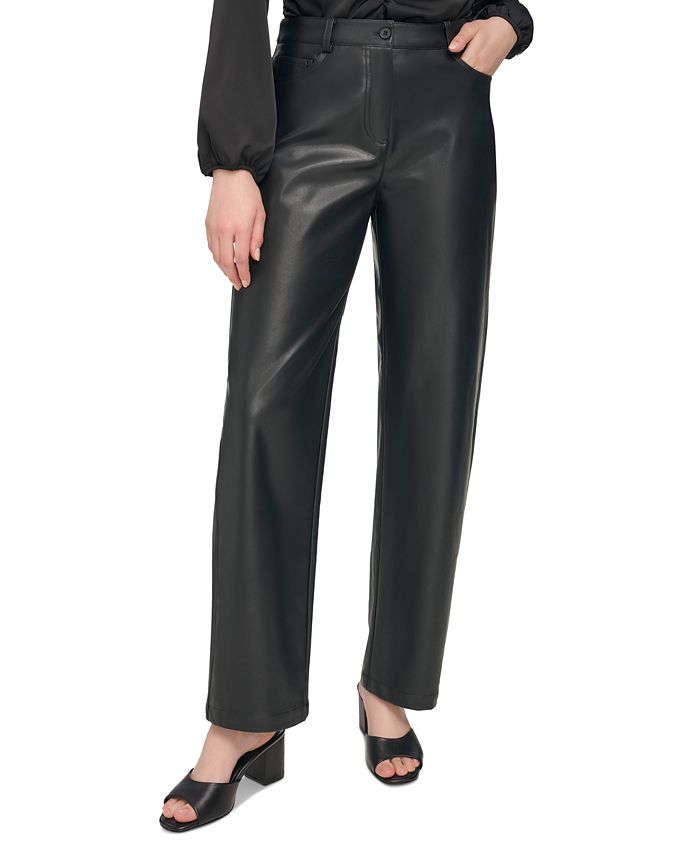 Calvin Klein Women's Slim-Leg Faux Leather Pants - Macy's
