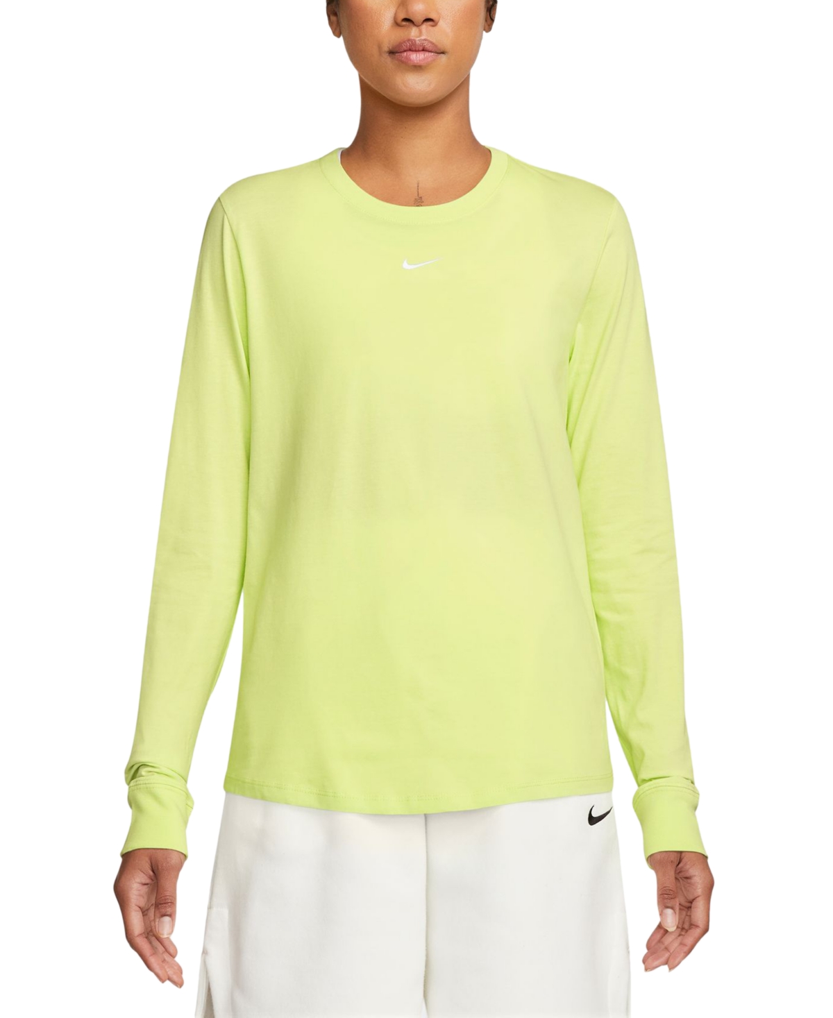 Shop Nike Women's Sportswear Premium Essentials Long-sleeve T-shirt In Light Lemon Twist,white