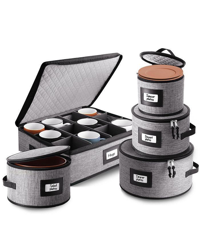 StorageBUd 5 Piece Hard Shell Fine China Dinnerware & Cup Storage