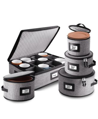 5 Piece Hard Shell Fine China Dinnerware & Cup Storage - Holds a 12 ...