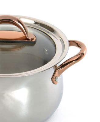 Ouro Gold 3pc 18/10 Stainless Steel Cookware Set, Glass Lids, Rose Gold Handles