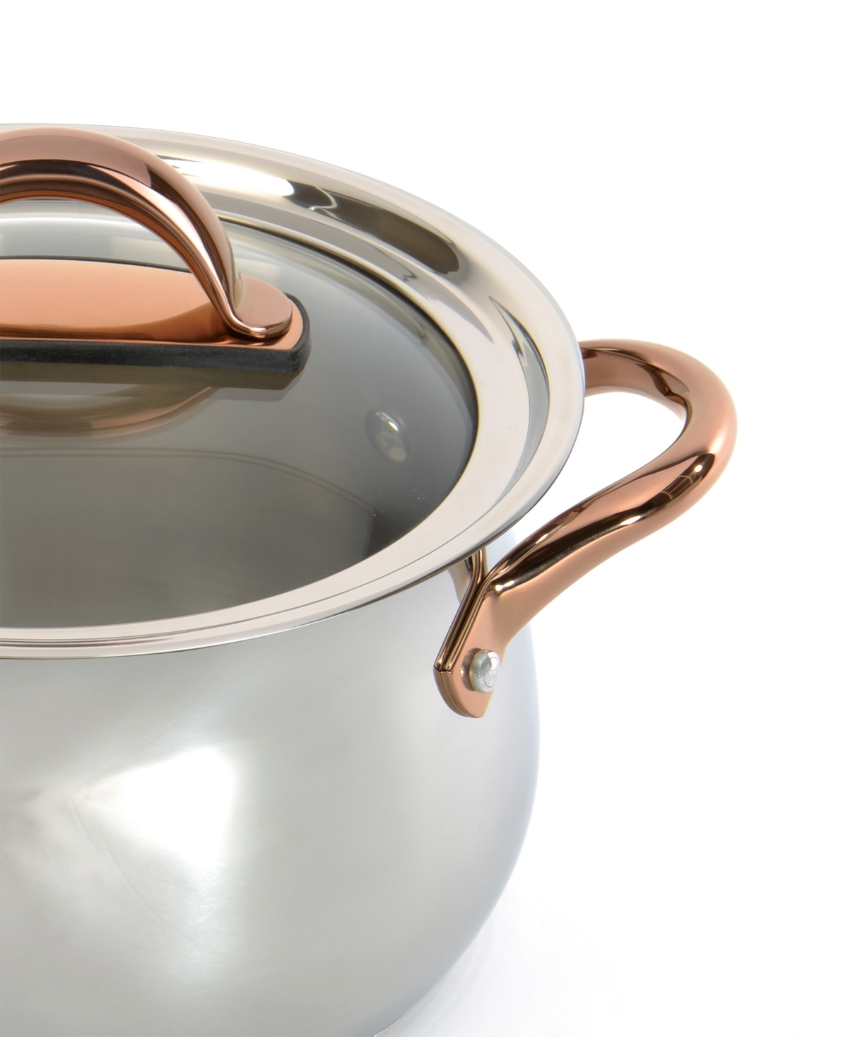 BergHOFF Ouro Gold 3pc 18/10 Stainless Steel Cookware Set, Glass Lids, Rose Gold Handles