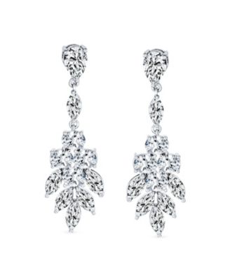 Teardrop Marquise Cluster Cubic Zirconia CZ Prom Pageant Statement Dangle Earrings Rhodium Plated Brass