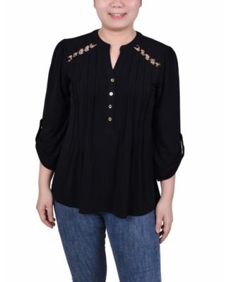 売れ筋商品|||ニューヨークコレクション カットソー トップス レディース Petite Pin tuck Front Top with Chain Details Butter Scotch NY Collection Petite Pin tuck Front Top with Chain Details