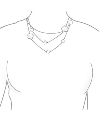 Large & Small Enamel Flower Station Chain Wrap Layer Clover Necklace Rose Gold Plated