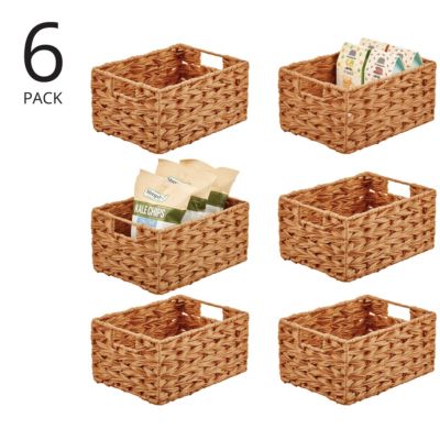 Woven Farmhouse Kitchen Pantry Food Storage Basket Box, 6 Pack, Camel