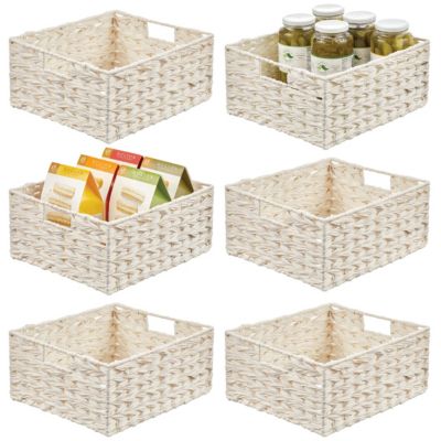 Woven Farmhouse Kitchen Pantry Food Storage Basket Box, 6 Pack, White