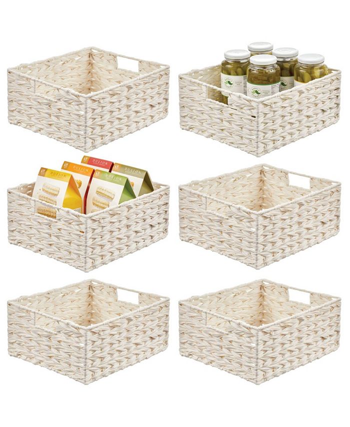 mDesign Woven Farmhouse Kitchen Pantry Food Storage Basket Box, 3 Pack,  White