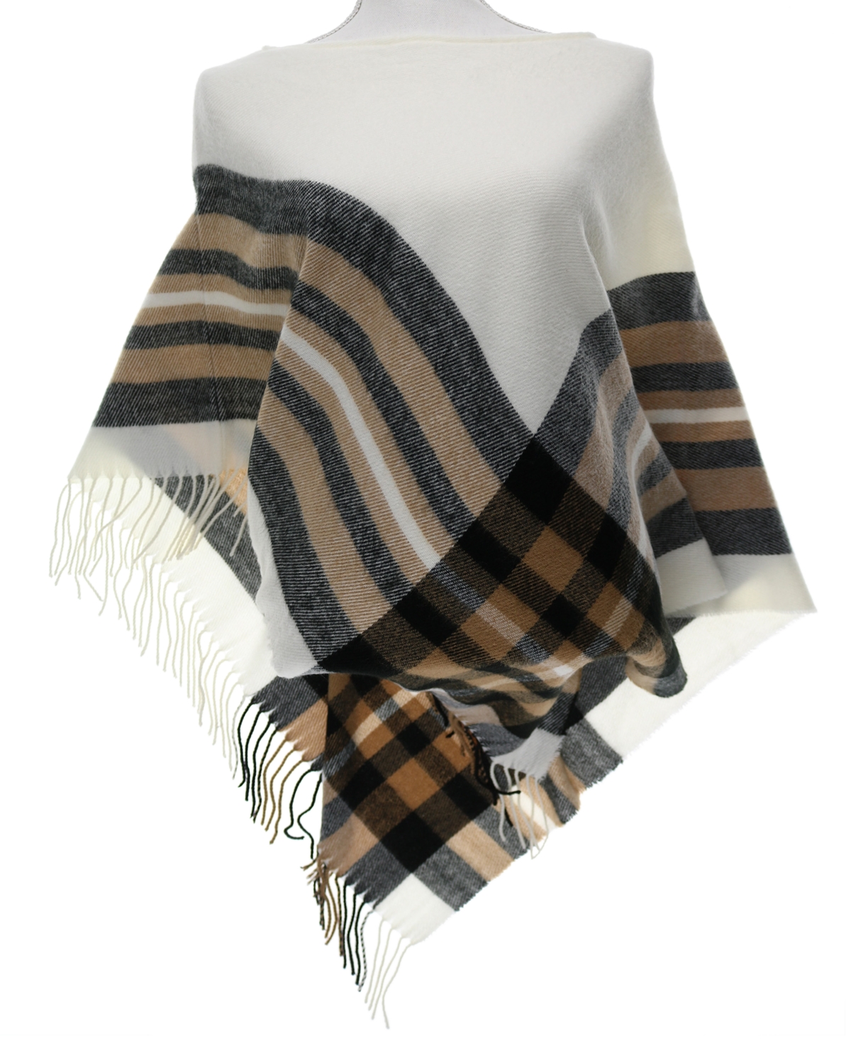 Women's Plaid Brushed Poncho Sweater, Created for Macy's - Ivory