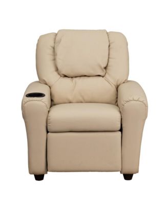 Contemporary Kids Single Wood Cup Holder, Headrest  Recliner Chair