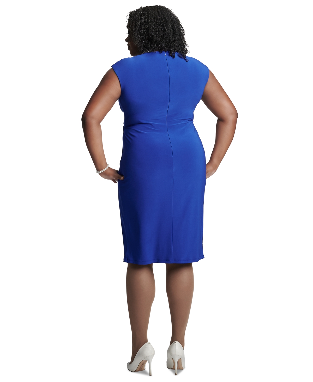 Kasper Plus Size Twisted-Front Cap-Sleeve Dress -white