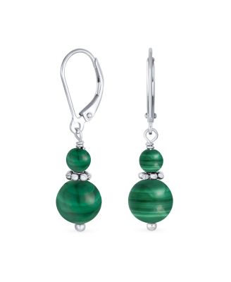 Natural Stones Bali Milgrain Rondel Double Bead Ball Dangle Earrings .925 Sterling Silver