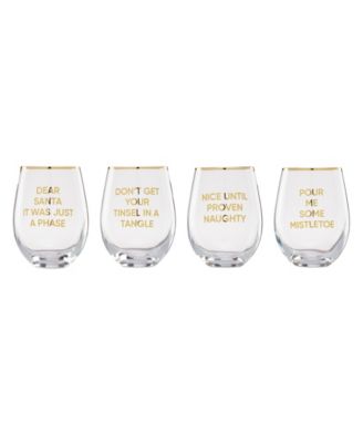 Stemless Wine Glasses Set of 4,Funny Wine Glass for Women with