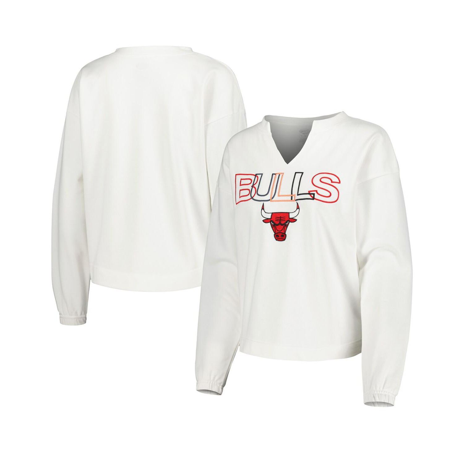 Women's White Chicago Bulls Sunray Notch Neck Long Sleeve T-shirt