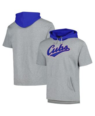 Men's Heather Gray Chicago Cubs Postgame Short Sleeve Pullover Hoodie