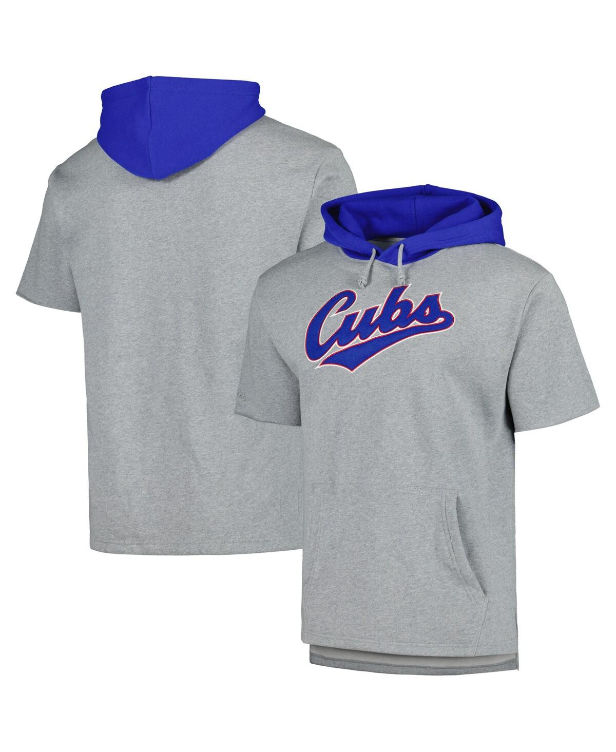 Shop Mitchell & Ness Men's  Heather Gray Chicago Cubs Postgame Short Sleeve Pullover Hoodie