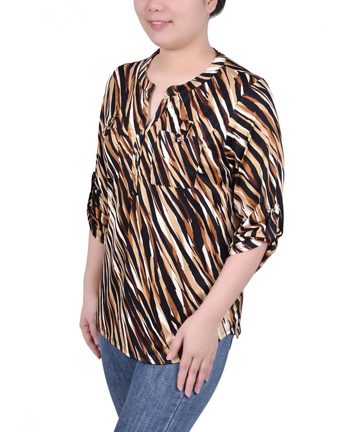 NY Collection Women's Long Tab-Sleeve Top with Pockets - Macy's