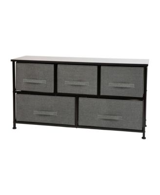 5 Drawer Storage Chest With Wood Top & Dark Fabric Pull Drawers