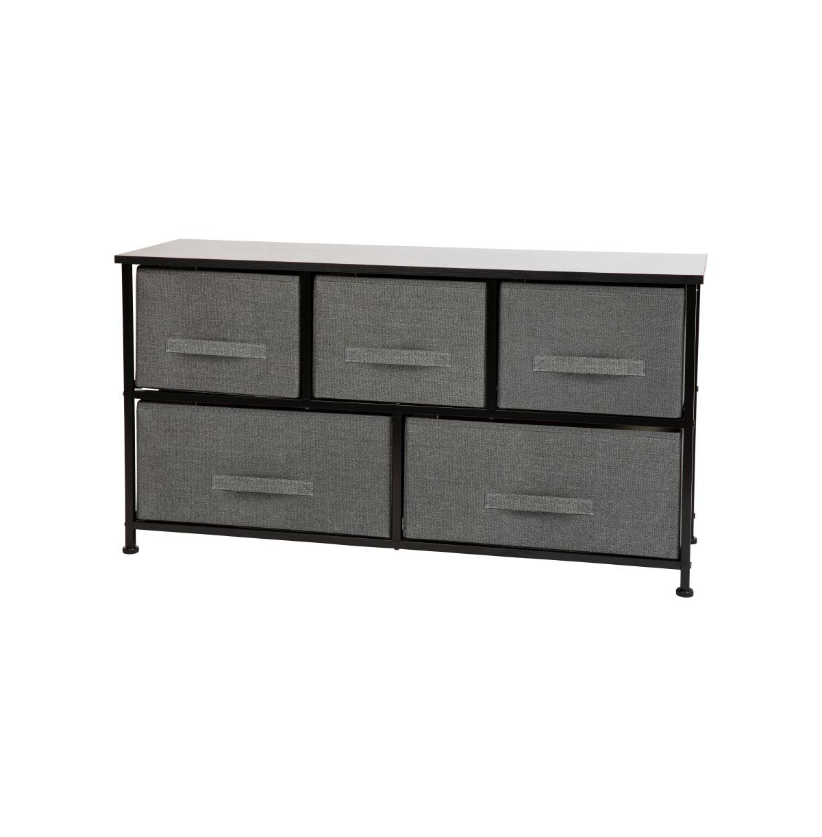 Emma+Oliver 5 Drawer Storage Chest With Wood Top & Dark Fabric Pull Drawers -gray