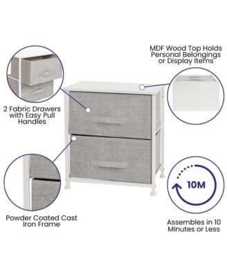 2 Drawer Storage Stand With Wood Top & Dark Fabric Pull Drawers