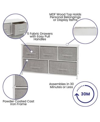 5 Drawer Storage Chest With Wood Top & Dark Fabric Pull Drawers