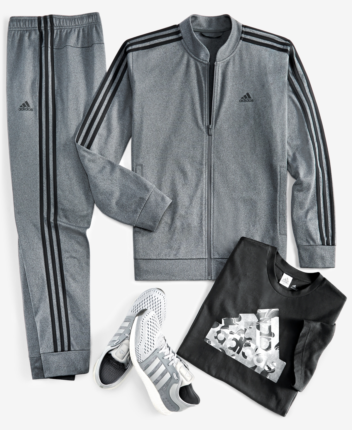 adidas Men's Tricot Heathered Logo Track Jacket -Black Stripes