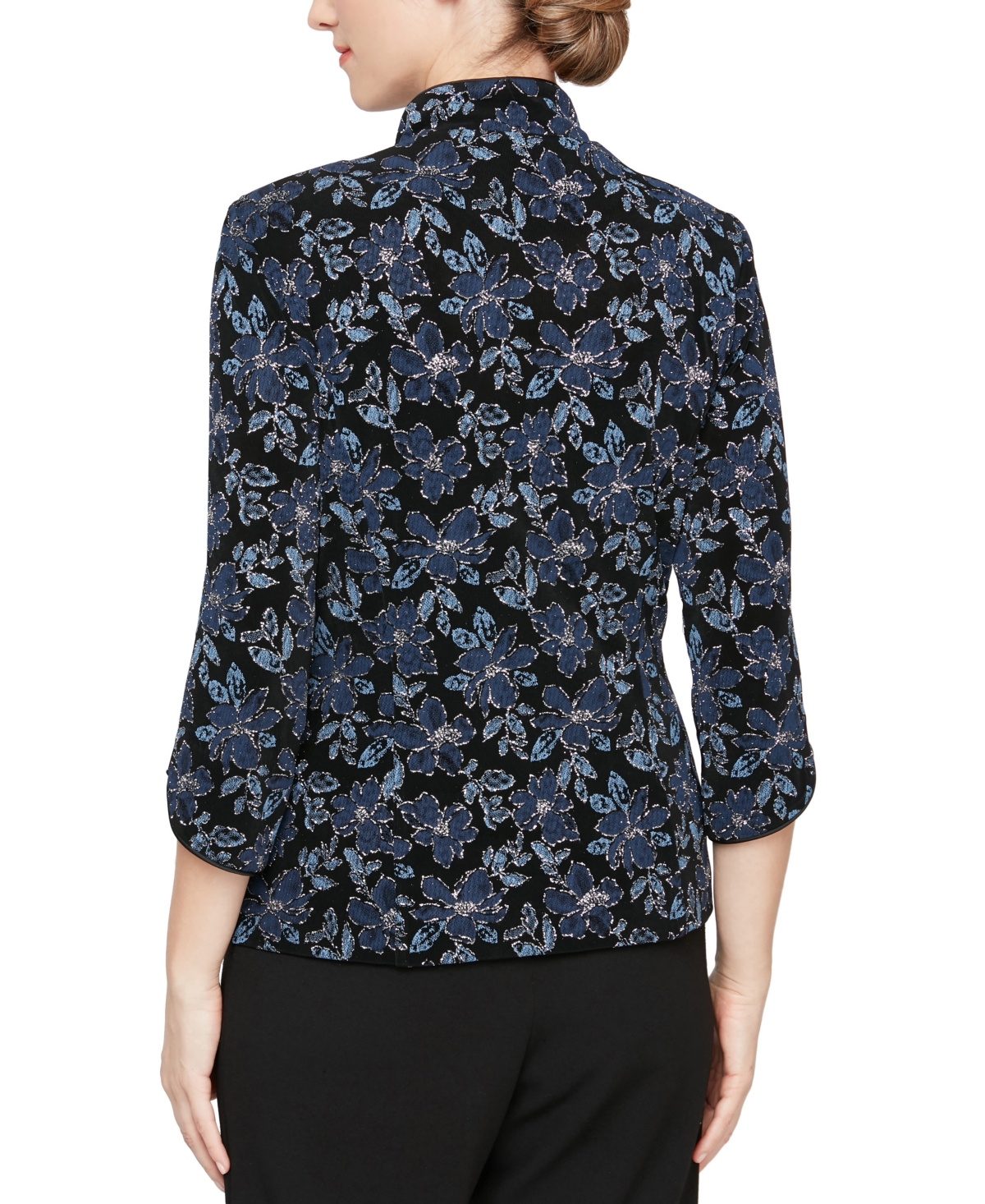 Alex Evenings Women's Glitter Knit Mandarin-Collar Jacket & Tank Top Twinset -Navy
