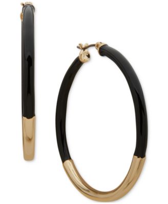 DKNY - Gold-Tone Medium Half-Black Tubular Hoop Earrings, 1.5"