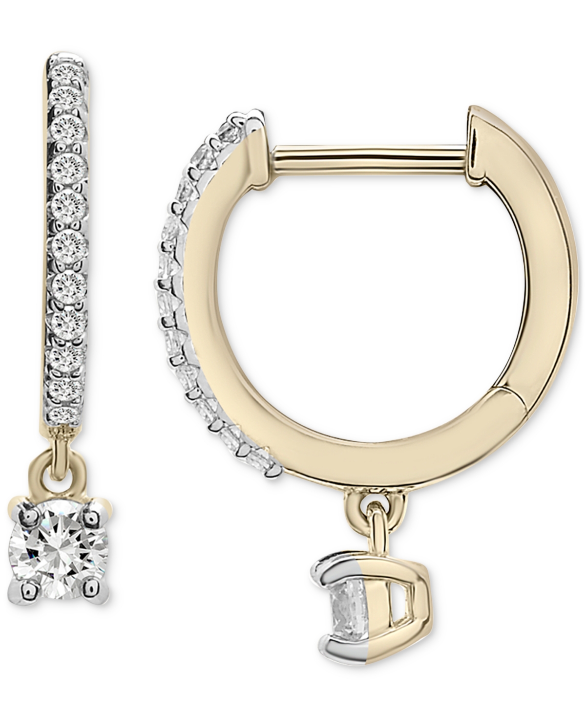 Diamond Dangle Hoop Earrings (1/4 ct. t.w.) in 14k Gold, Created for Macy's - Yellow Gold