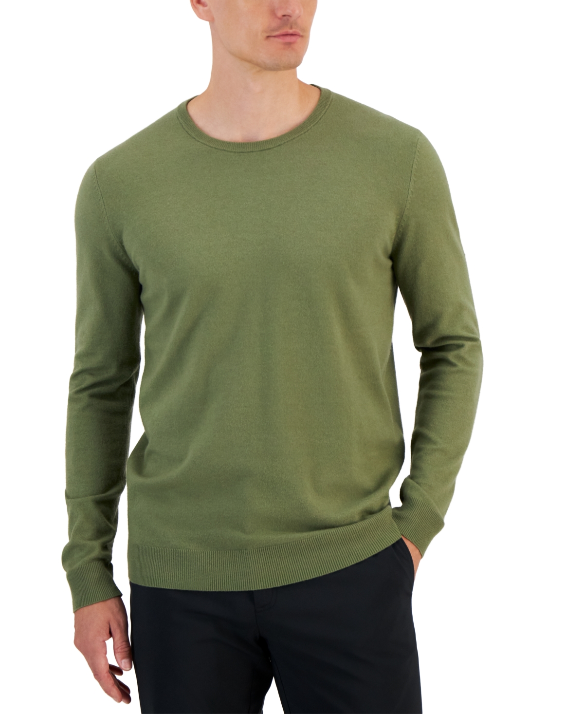Shop Alfani Men's Solid Crewneck Sweater, Created For Macy's In Military Soil