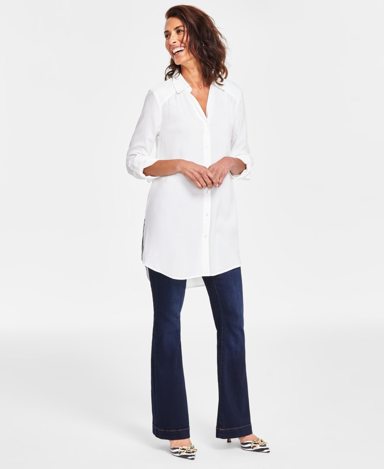 Women's Roll-Tab Button-Down Tunic