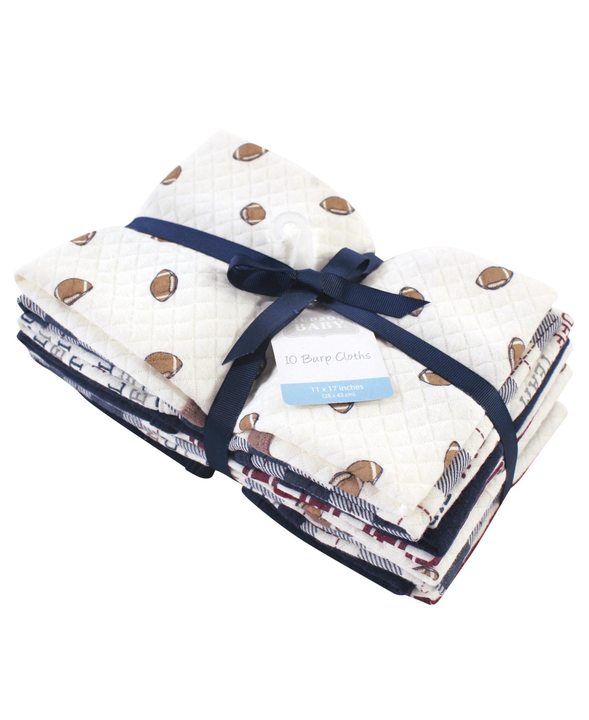 Hudson Baby Infant Boy Quilted Burp Cloths 10pk, One Size - Football