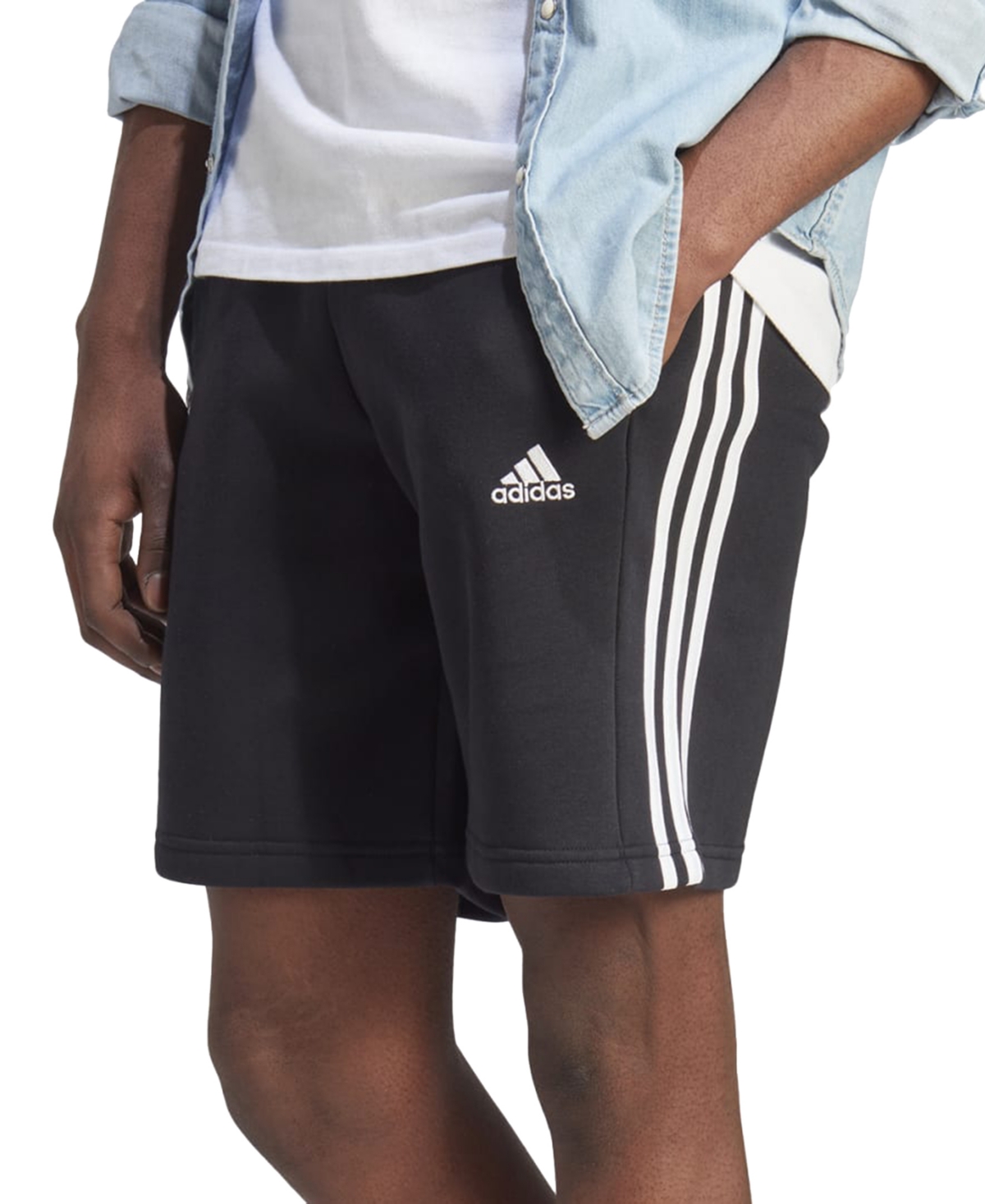 Shop Adidas Originals Men's 3-stripes 10" Fleece Shorts In Black,wht