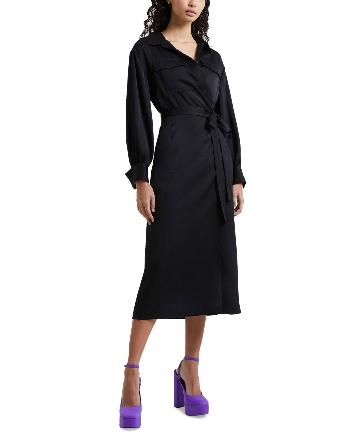 FRENCH CONNECTION WOMEN'S HARLOW SATIN WRAP SHIRTDRESS