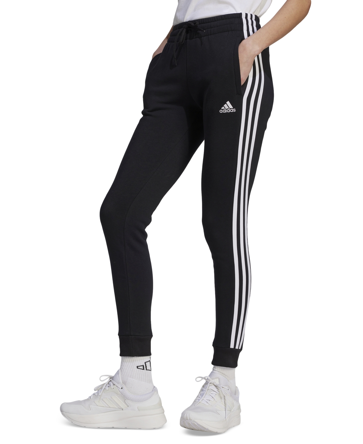 Shop Adidas Originals Women's 3-stripe Cotton Fleece Sweatpant Jogger In Black,white